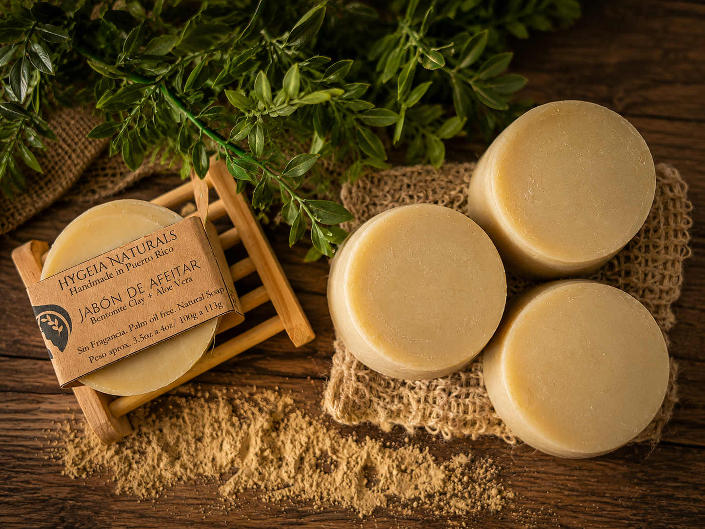 Jabón de Afeitar Natural Unisex – Shea Butter, Aloe Vera, Arcilla Bentonita y Aceite de Cáñamo