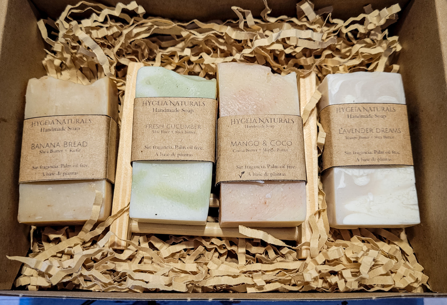 Half Size Bar Soap Gift Set – Set de 4 Mini Jabones + Bolsa Exfoliante de Sisal o Jabonera en Bambo