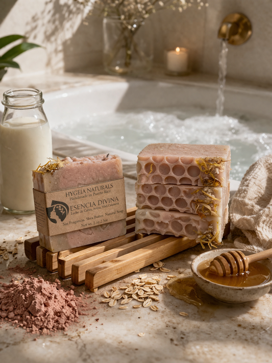 Esencia Divina – Jabón Natural de Leche de Cabra, Avena, Miel & Calamina