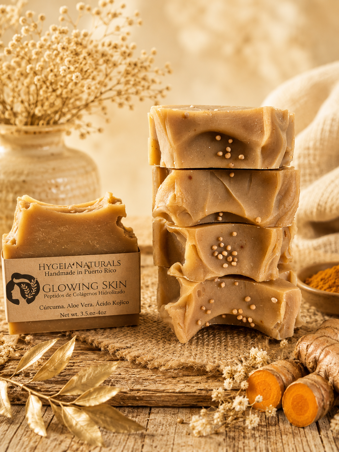 Jabón Artesanal Glowing Skin | Cúrcuma, Ácido Kójico y Colágeno