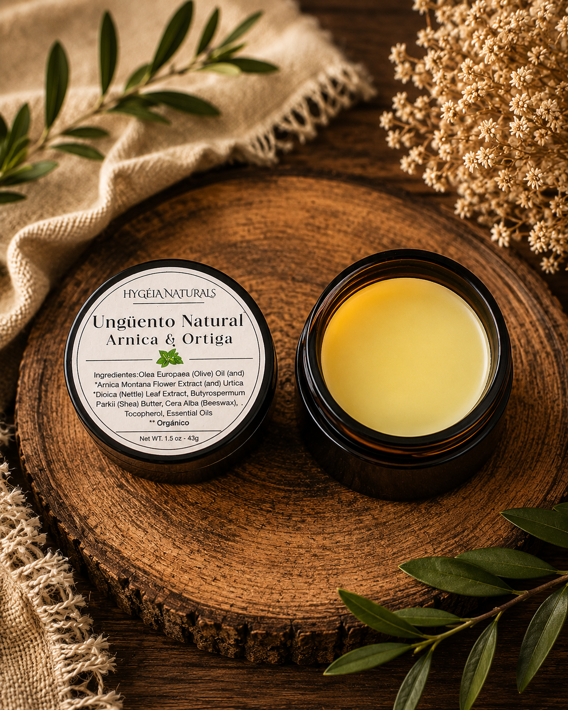 Ungüento Natural de Árnica y Ortiga – Hecho a Mano con Ingredientes Locales/ Arnica & Nettle Herbal Balm – Handcrafted with Local Ingredients