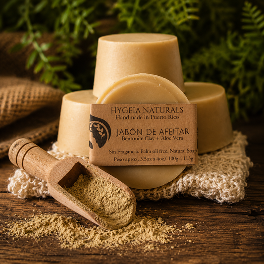 Jabón de Afeitar Natural Unisex – Shea Butter, Aloe Vera, Arcilla Bentonita y Aceite de Cáñamo