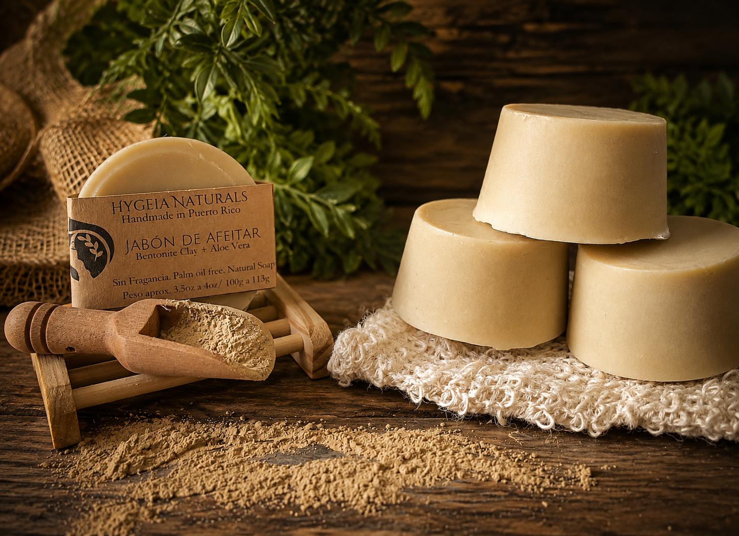 Jabón de Afeitar Natural Unisex – Shea Butter, Aloe Vera, Arcilla Bentonita y Aceite de Cáñamo