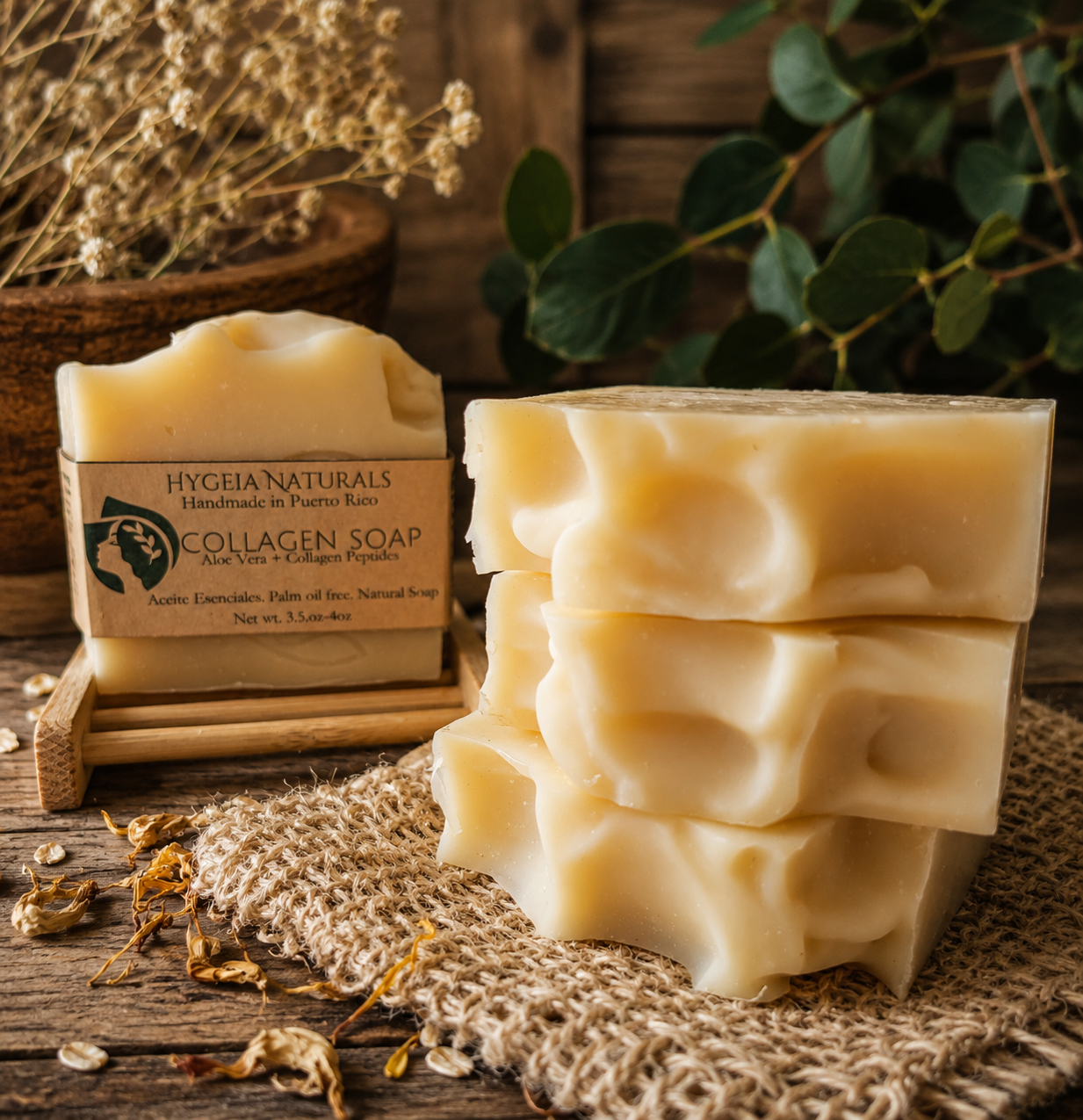 Jabón Artesanal de Colágeno & Aloe Vera – Hidratación y Firmeza
