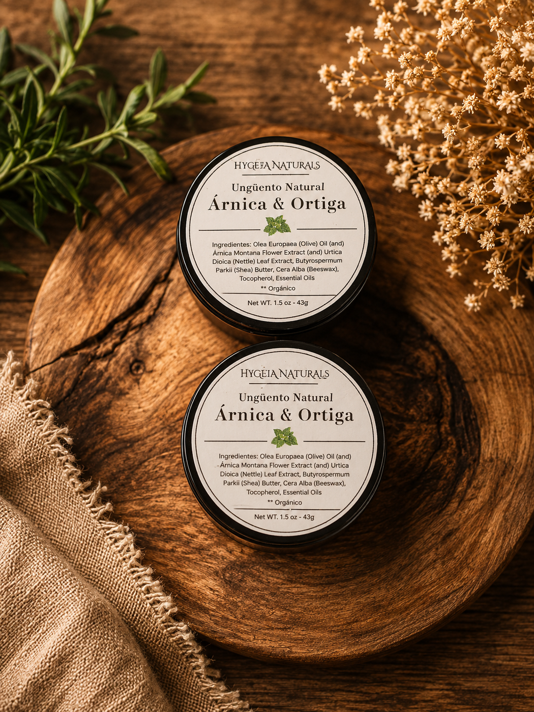 Ungüento Natural de Árnica y Ortiga – Hecho a Mano con Ingredientes Locales/ Arnica & Nettle Herbal Balm – Handcrafted with Local Ingredients