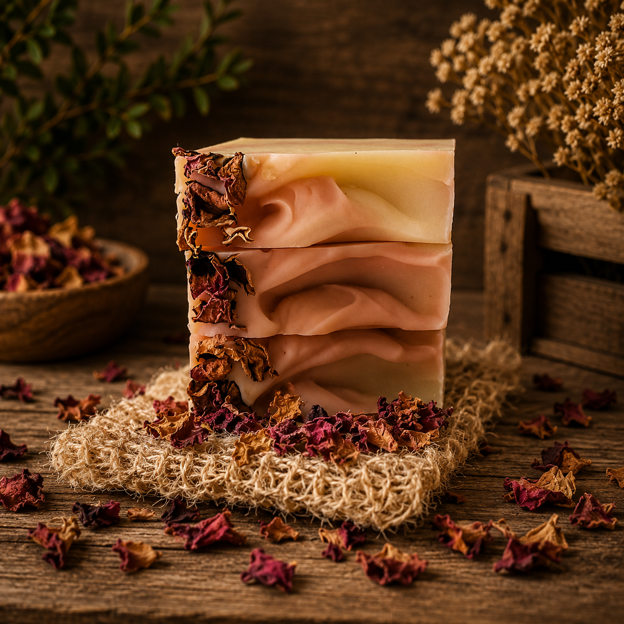 Rosehip, coconut milk and rose clay soap/ Jabón Rosa Mosqueta, Arcilla Rosada y Leche de Coco-Natural, suave y perfecto para piel sensible.